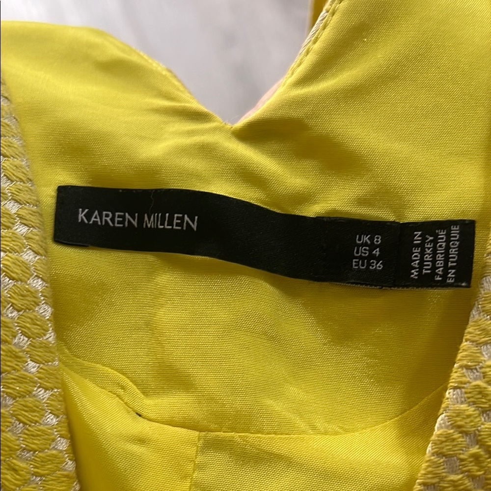 Karen Millen Yellow Embellished Pleated Mini Dress - Picture 6 of 7